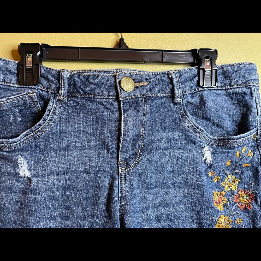 Democracy Women’s Straight Leg Jeans with Floral Embroidery - Blue - Picture 6 of 10